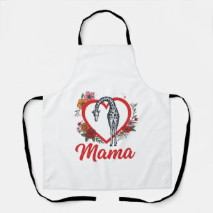 Vintage Giraffe Mama Floral Heart Shirt Design_1 Apron