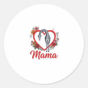 Vintage Giraffe Mama Floral Heart Shirt Design_1 Classic Round Sticker
