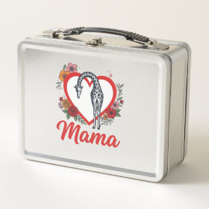 Vintage Giraffe Mama Floral Heart Shirt Design_1 Metal Lunch Box