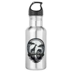 Vintage Giraffe Moon Silhouette Safari Vector Desi 532 Ml Water Bottle