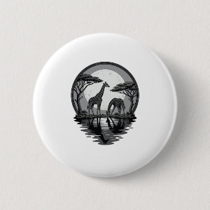 Vintage Giraffe Moon Silhouette Safari Vector Desi 6 Cm Round Badge