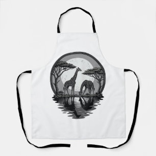 Vintage Giraffe Moon Silhouette Safari Vector Desi Apron
