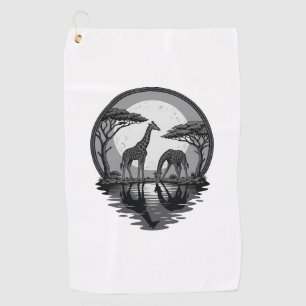 Vintage Giraffe Moon Silhouette Safari Vector Desi Golf Towel