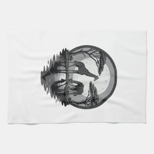 Vintage Giraffe Moon Silhouette Safari Vector Desi Tea Towel