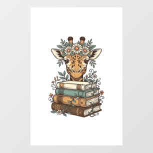 Vintage Giraffe Reading Books Floral Shirt Design_