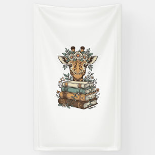 Vintage Giraffe Reading Books Floral Shirt Design_ Banner