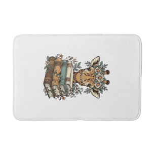 Vintage Giraffe Reading Books Floral Shirt Design_ Bath Mat