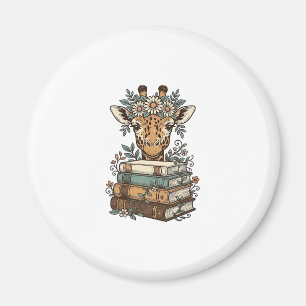 Vintage Giraffe Reading Books Floral Shirt Design_ Magnet