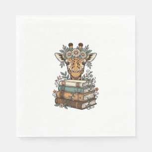 Vintage Giraffe Reading Books Floral Shirt Design_ Napkin