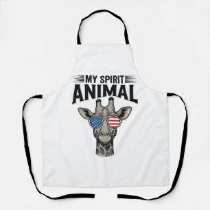 Vintage Giraffe Spirit Animal Patriotic Shirt Desi Apron