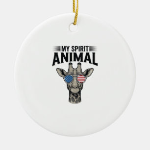 Vintage Giraffe Spirit Animal Patriotic Shirt Desi Ceramic Tree Decoration