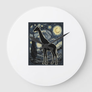 Vintage Giraffe Starry Night Engraving Shirt_1 Large Clock