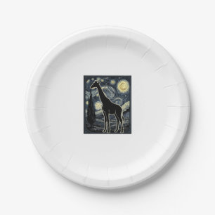 Vintage Giraffe Starry Night Engraving Shirt_1 Paper Plate