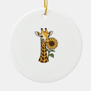 Vintage Giraffe Sunflower Vector Design_1 Ceramic Tree Decoration