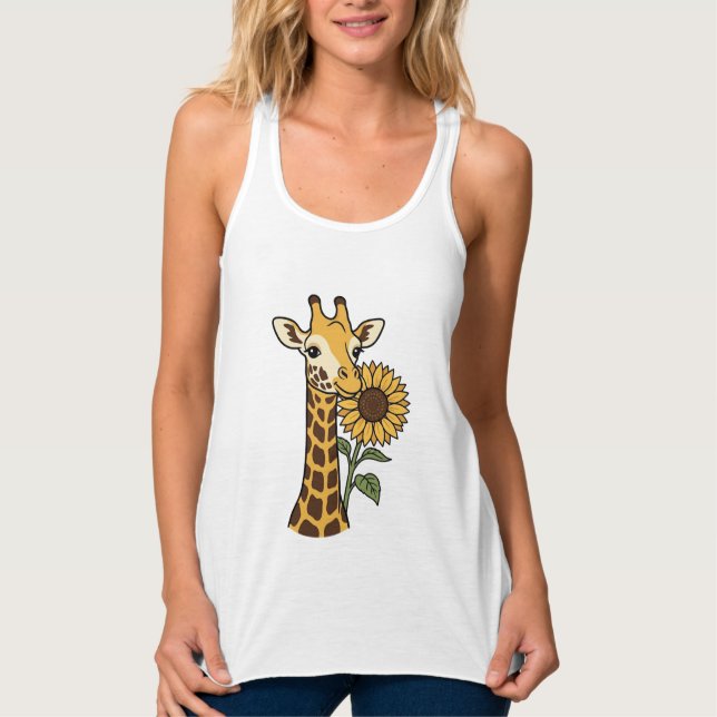 Vintage Giraffe Sunflower Vector Design_1 Singlet (Front)