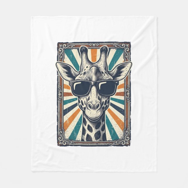 Vintage Giraffe Sunglasses Fleece Blanket (Front)