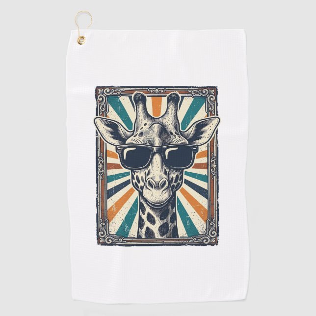 Vintage Giraffe Sunglasses Golf Towel (Front)