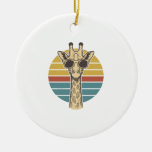 Vintage Giraffe Sunglasses Retro Sunset Vector Des Ceramic Tree Decoration