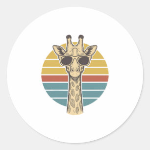 Vintage Giraffe Sunglasses Retro Sunset Vector Des Classic Round Sticker
