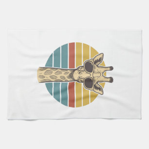 Vintage Giraffe Sunglasses Retro Sunset Vector Des Tea Towel