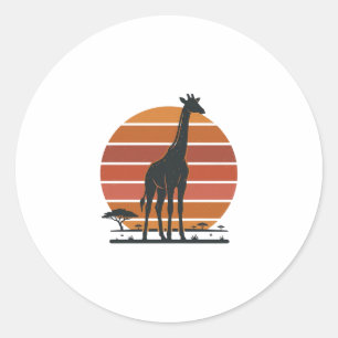 Vintage Giraffe Sunset Safari Vector Shirt Design_ Classic Round Sticker