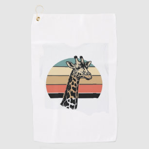 Vintage Giraffe Sunset Safari Vector Shirt Design  Golf Towel