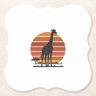 Vintage Giraffe Sunset Safari Vector Shirt Design_ Paper Coaster