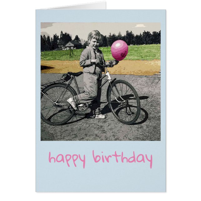 Vintage girl and bicycle Birthday card (Front)