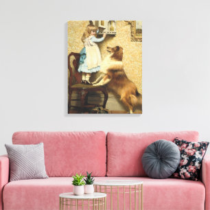 Vintage Girl and Sheltie Dog Art Secret Place Canvas Print
