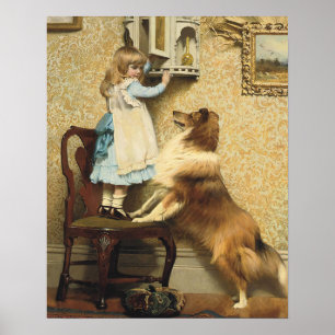 Vintage Girl and Sheltie Dog Art Secret Place Poster