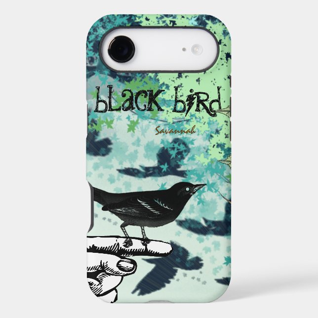 Vintage Girl Aqua Black Bird Pattern Iphone (Back)