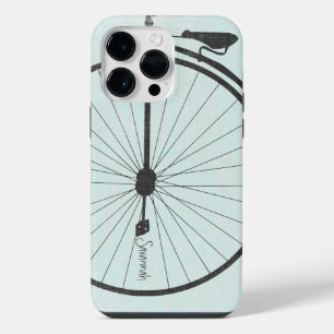 Vintage Girl Aqua blue Bike Linen Iphone 14 Pro Max Case