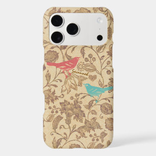Vintage Girl Aqua Red Love Bird Pattern