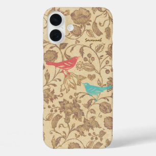 Vintage Girl Aqua Red Love Bird Pattern iPhone 16 Plus Case