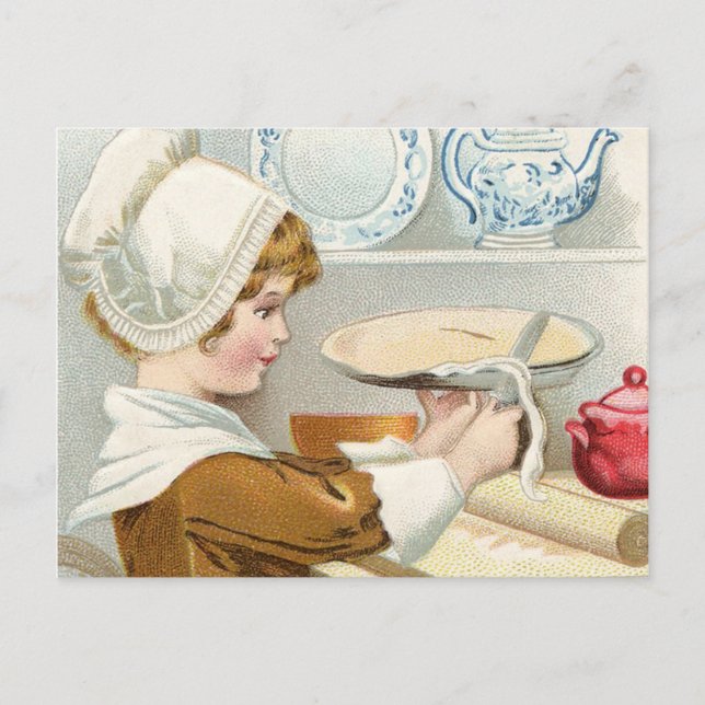 VINTAGE GIRL BAKING PIE POSTCARD (Front)