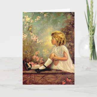 Vintage Girl & Bird Card