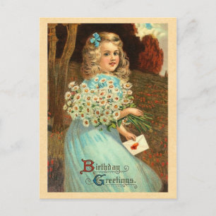 Vintage Girl Birthday Postcard