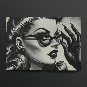 Vintage Girl Black and White Drawing Tissue Paper