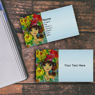 Vintage Girl Bouquet Flowers Hat Business Card