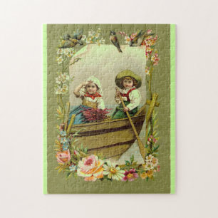 Vintage Girl & Boy in Boat Puzzle