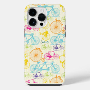 Vintage Girl Bright Colours Bike Pattern iPhone 14 Pro Max Case