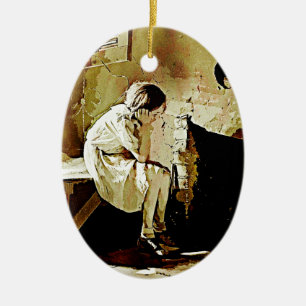 Vintage Girl by Fireplace Ornament