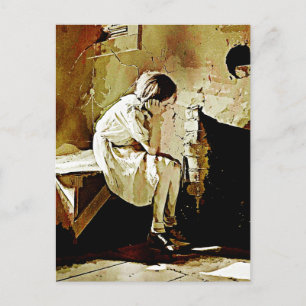 Vintage Girl by Fireplace Postcard