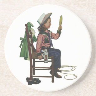 Vintage Girl Cowgirl Looking Mirror She's so Vain Coaster