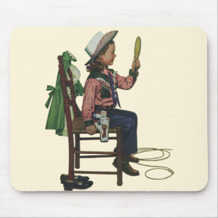 Vintage Girl Cowgirl Looking Mirror She's so Vain Mouse Pad