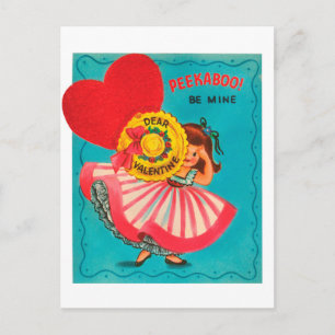 Vintage girl cute Valentine Holiday postcard