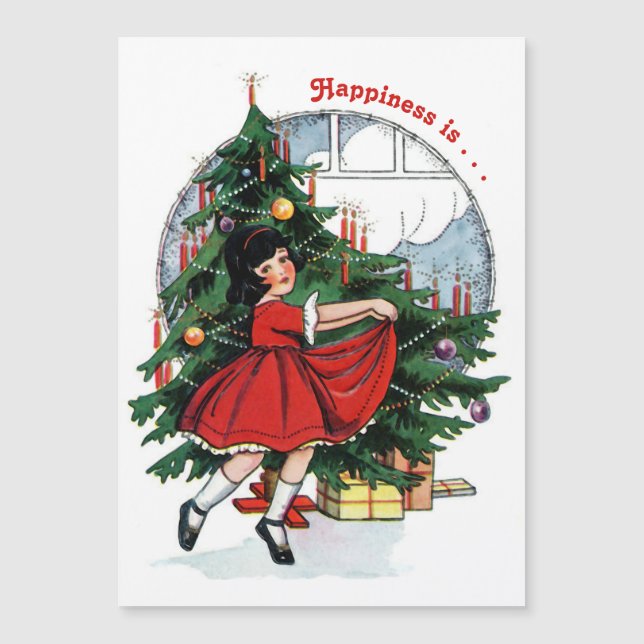 Vintage Girl Dancing Around the Christmas Tree (Front)