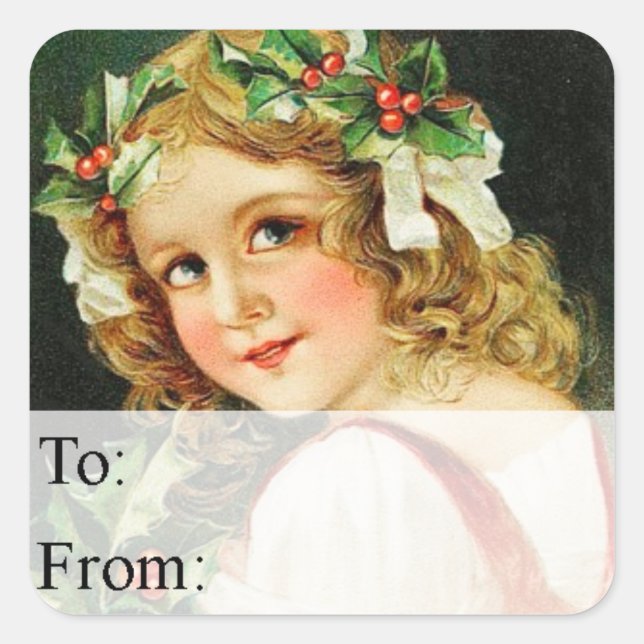 Vintage Girl Dressed For Christmas Gift Tag (Front)