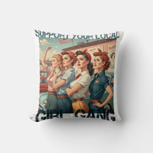 Vintage Girl Gang Retro Aesthetic Design Cushion