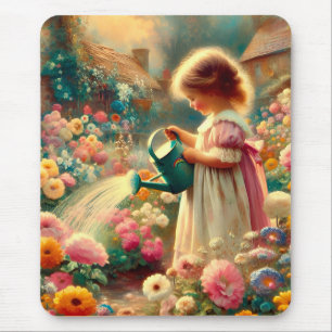 ~ Vintage Girl Garden Flowers ~ Mousepad
